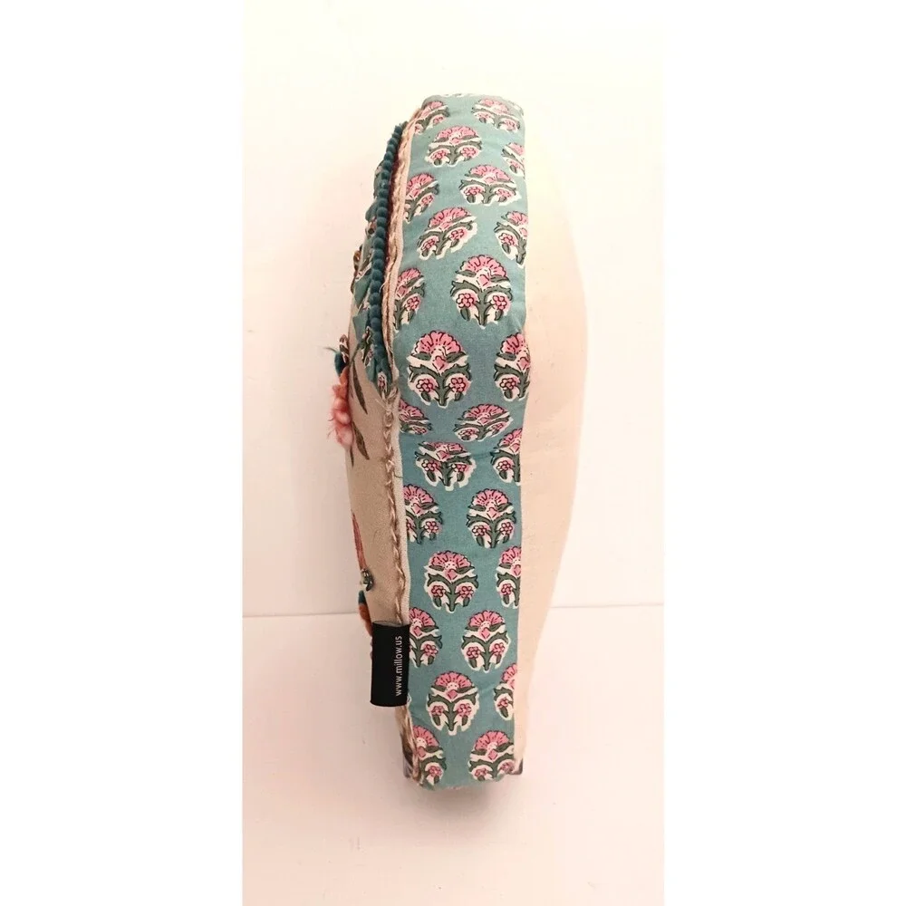 Milli Home Embroidered Birdhouse Accent Pillow Cottage Core Yarn Flowers Shaped